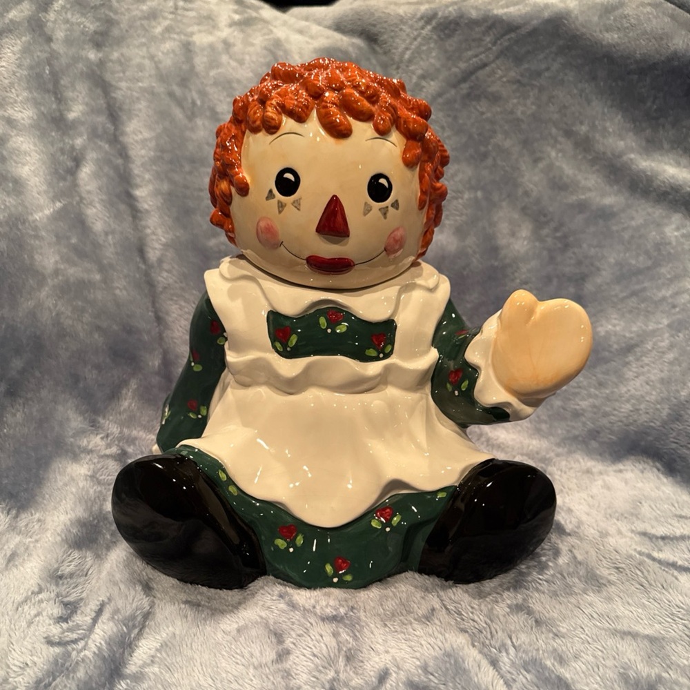 Sakura Rag Doll Cookie Jar - Green, White, Red, Black